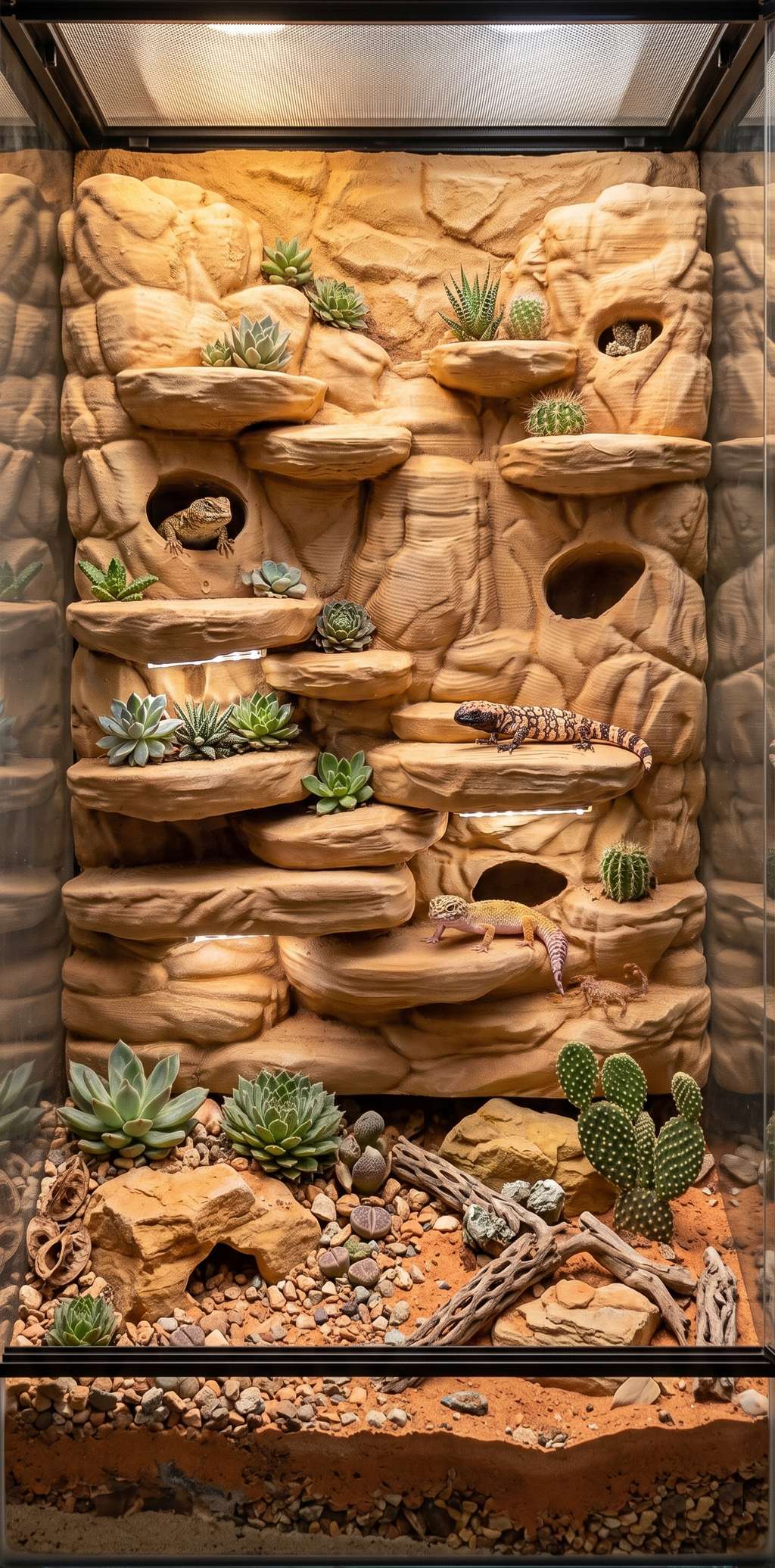 Customizable Terrarium Background Wall – 3D Rock Wall with Cave Hides and Ledge Basking Areas for Terrascaping and Aquascaping - "Hides and Hotspots" Model - PhD Aqua Fabrication