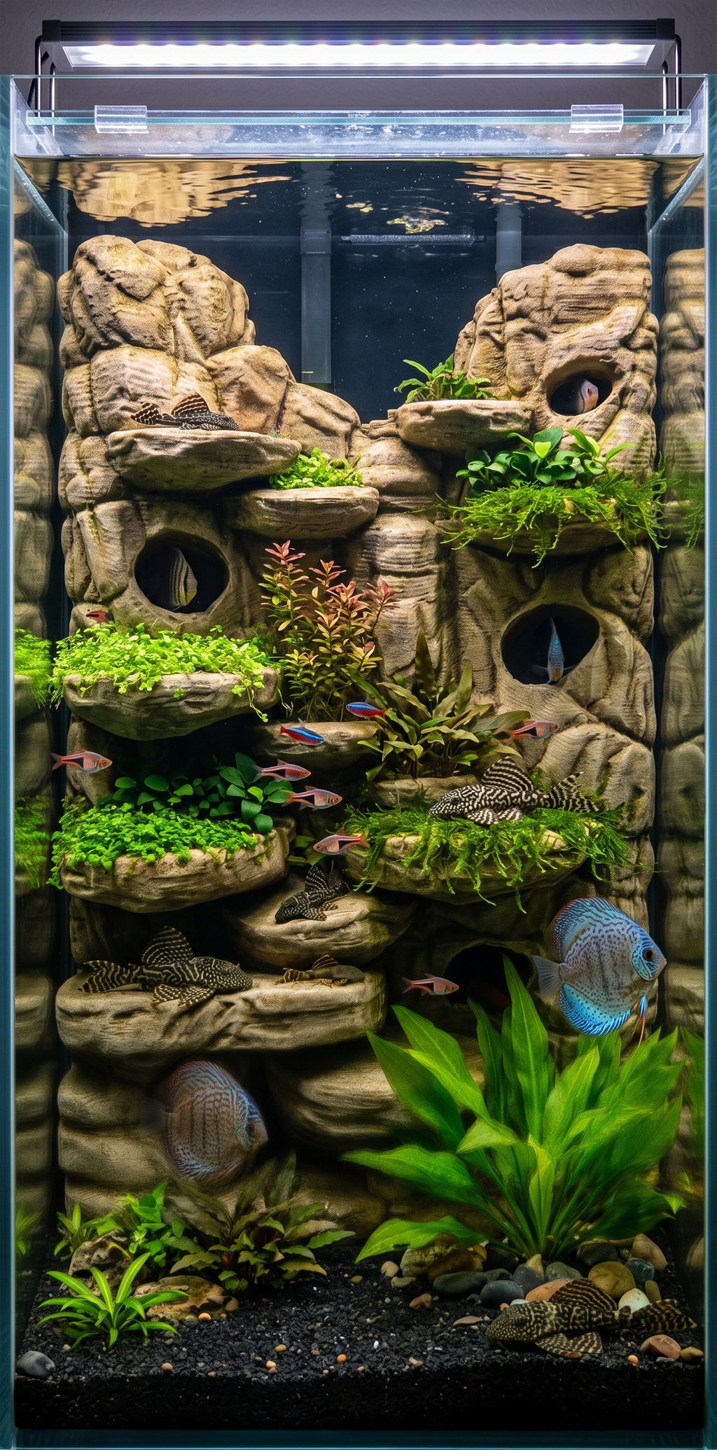 Customizable Terrarium Background Wall – 3D Rock Wall with Cave Hides and Ledge Basking Areas for Terrascaping and Aquascaping - "Hides and Hotspots" Model - PhD Aqua Fabrication