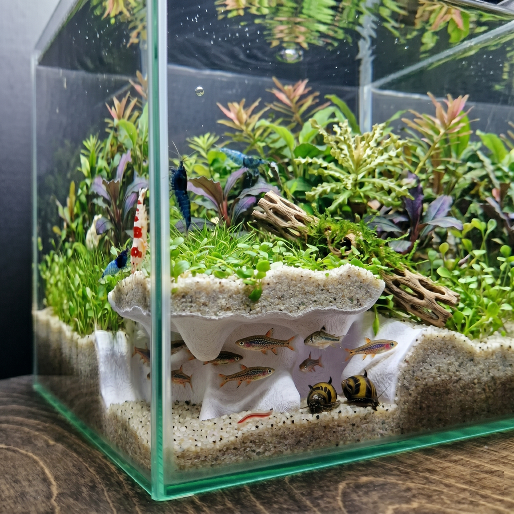 Terrarium Cave & Aquarium Tunnel | 3D Printed Under-Sand Hide for Aquascaping, Cichlids, Shrimp, and Reptiles - "Corner Office" Model - PhD Aqua Fabrication