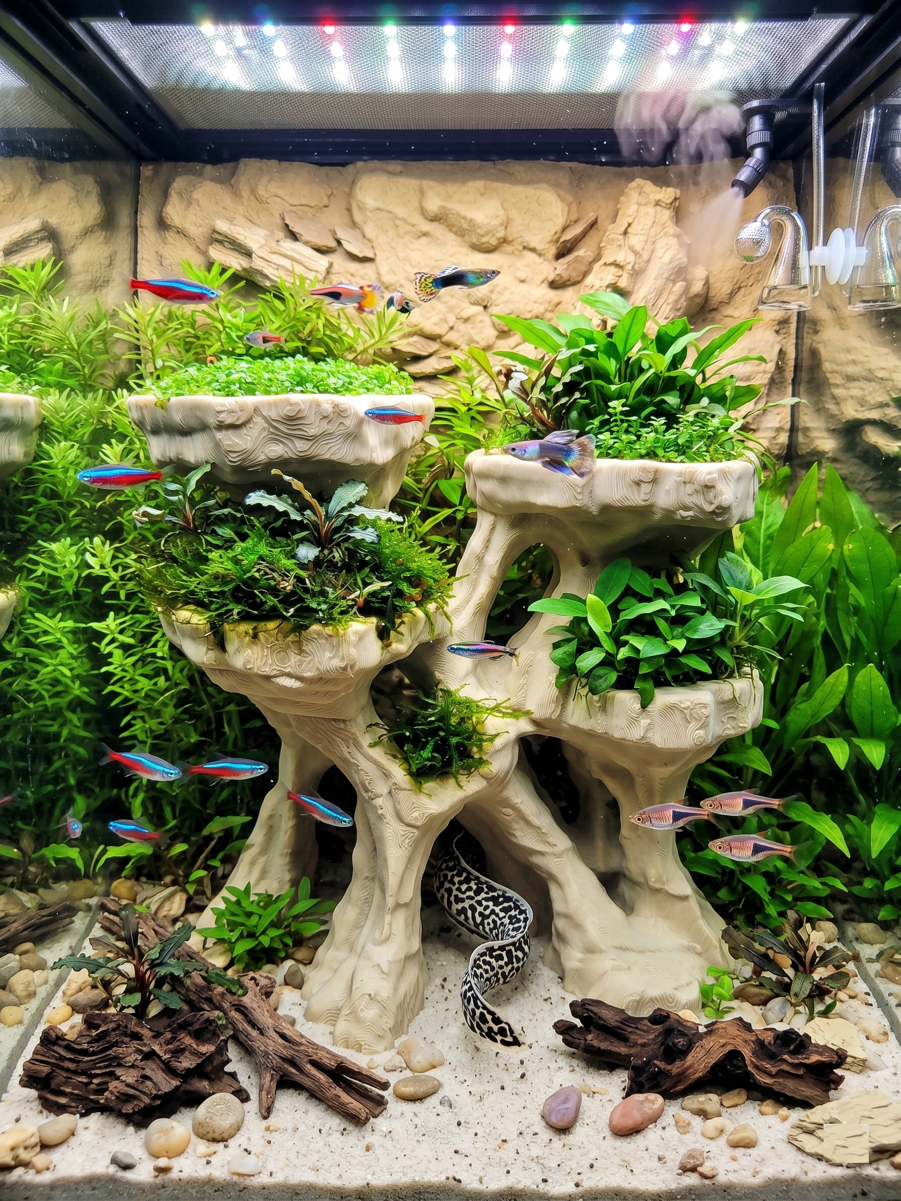 Terrarium Background - Multi-Level Reptile Basking Platform & Planter - Tank Decor for Leopard Geckos, Crested Geckos, and Amphibians - "Plateau Aplenty" Model - PhD Aqua Fabrication