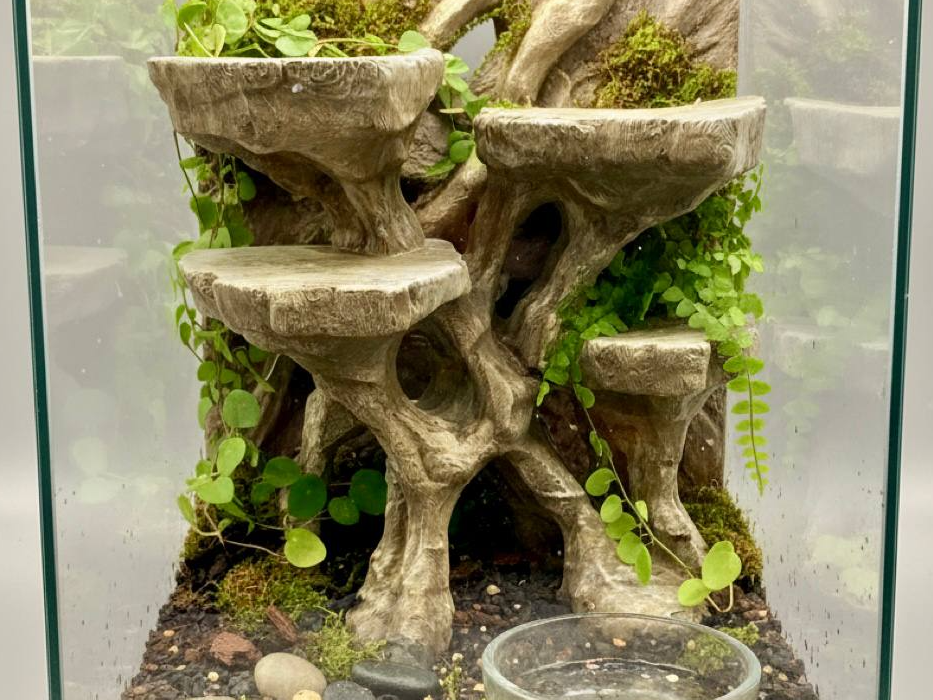 Terrarium Background - Multi-Level Reptile Basking Platform & Planter - Tank Decor for Leopard Geckos, Crested Geckos, and Amphibians - "Plateau Aplenty" Model - PhD Aqua Fabrication