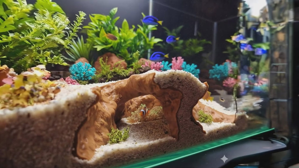 Aquarium Cave Decor - 3D Printed Rock Feature Hideout for Betta & Shrimp - Natural Stone Look Fish Tank Ornament - "Which Way" Model