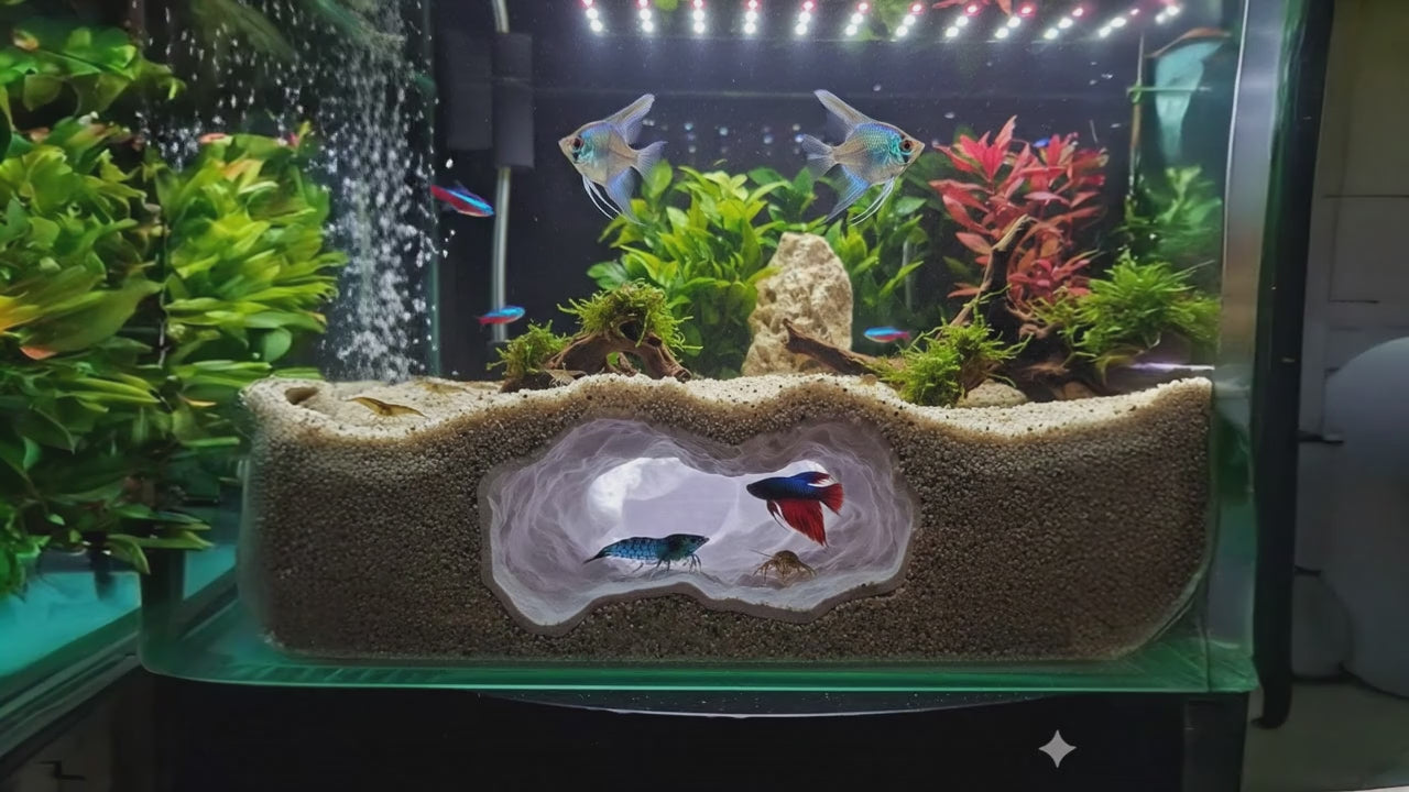 Aquarium Cave Decor - Natural Look Stone Hideout - 3D Printed Terrarium & Aquascape Ornament - "No One Home" Mode