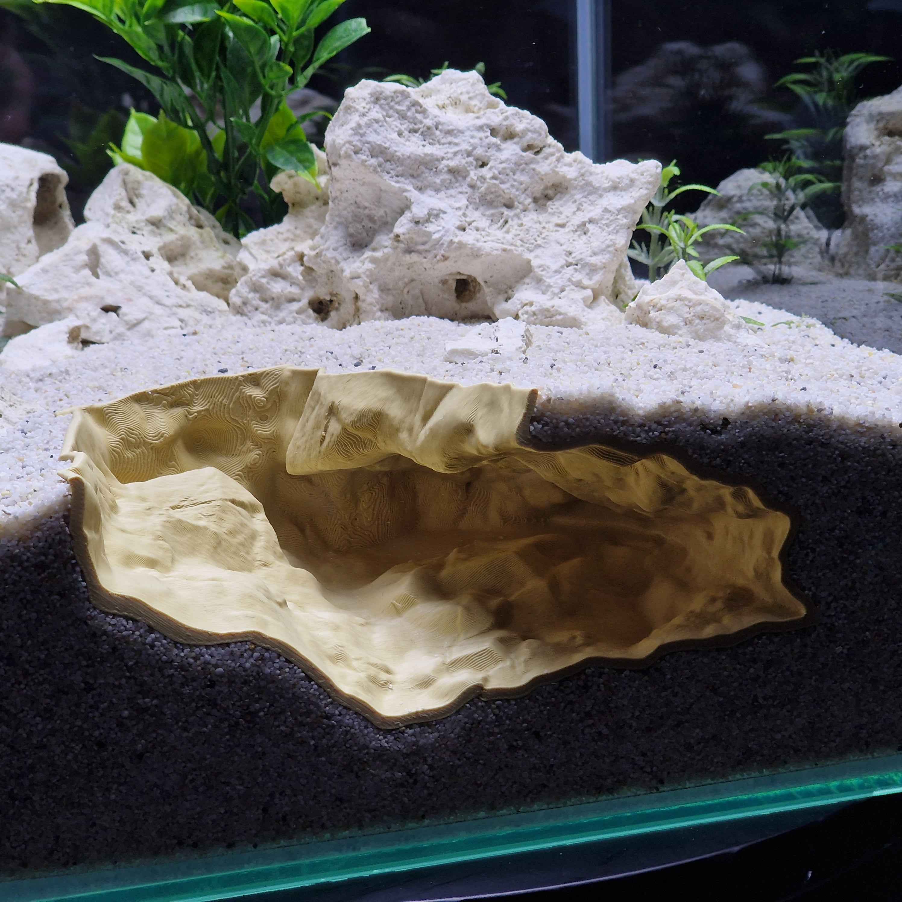 Aquarium Cave Decor - Underground Rock Sanctuary for Fish Tanks - 3D Printed Stone Hideout - Minimalist Aquascape & Terrarium Ornament