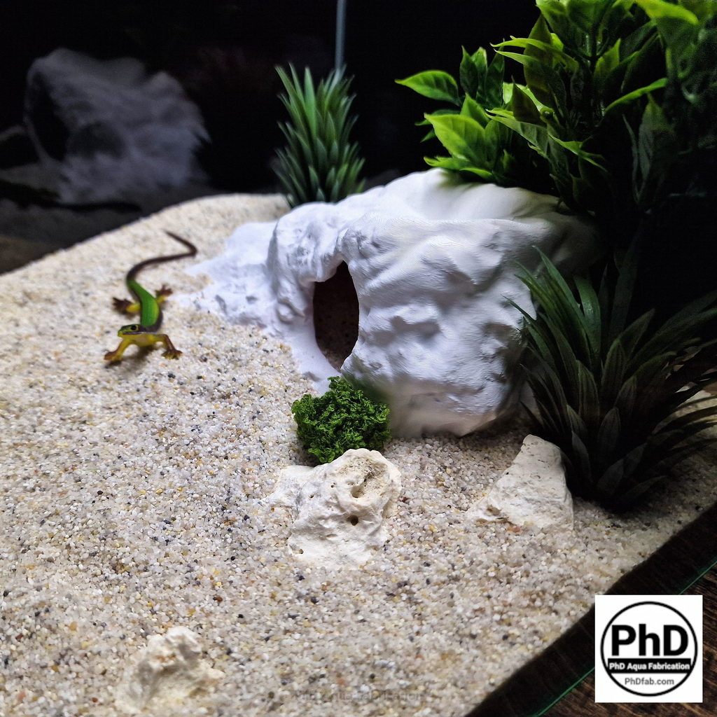 Aquarium Decor Cave - 3D Printed Fish Hide - Single Entrance Rock Den for Betta & Axolotl - Natural Look Fish Tank & Terrarium Ornament, AQU-BRACKD-WH-L, AQU-BRACKD-BE-L, AQU-BRACKD-BR-L