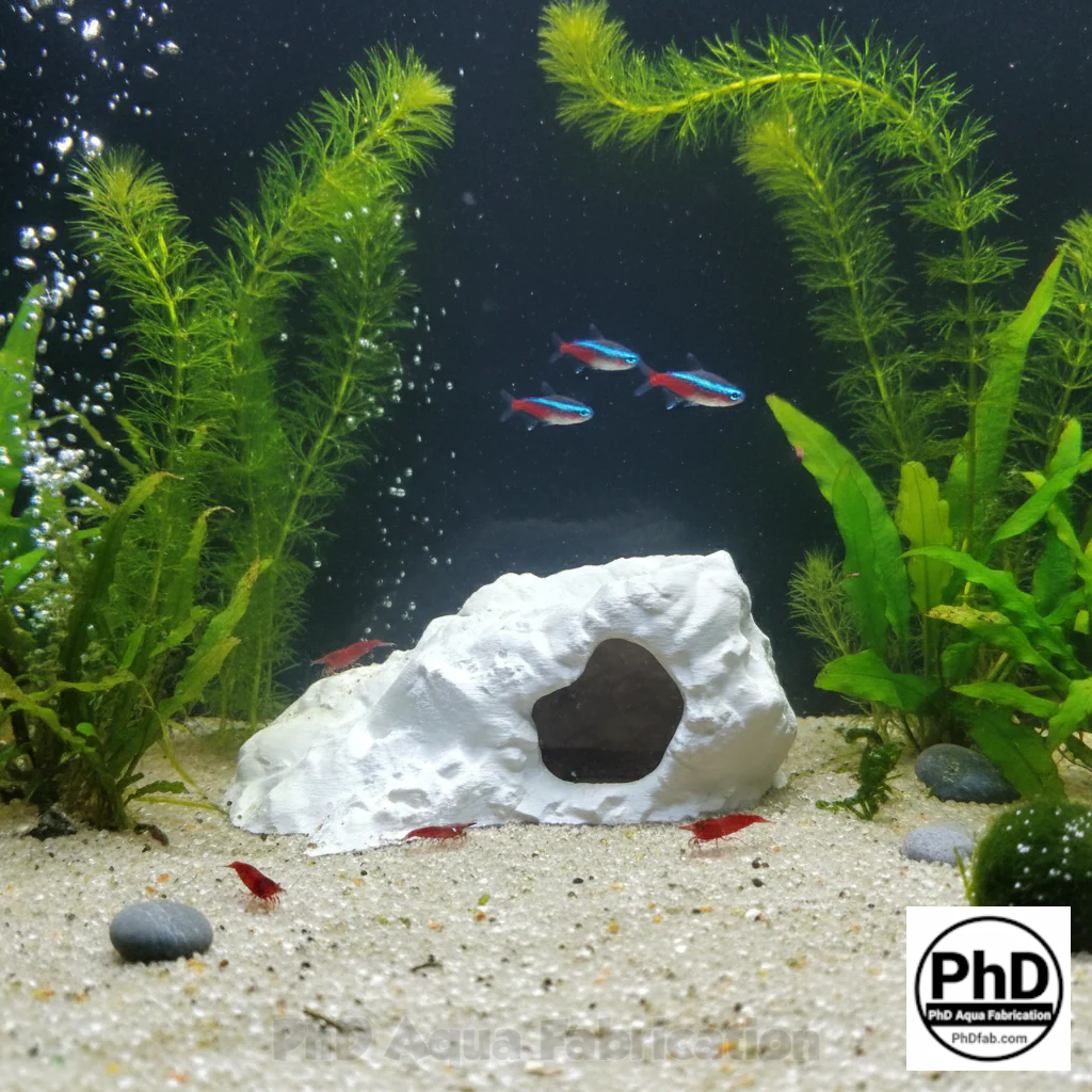 Aquarium Decor Cave - 3D Printed Fish Hide - Single Entrance Rock Den for Betta & Axolotl - Natural Look Fish Tank & Terrarium Ornament