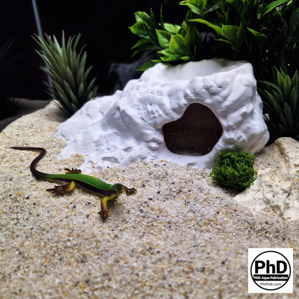 Aquarium Decor Cave - 3D Printed Fish Hide - Single Entrance Rock Den for Betta & Axolotl - Natural Look Fish Tank & Terrarium Ornament