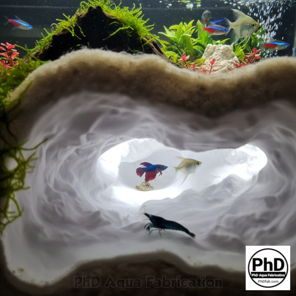 Aquarium Cave Decor - Underground Rock Feature for Fish Tanks - Natural Look Stone Hideout - 3D Printed Terrarium & Aquascape Ornament