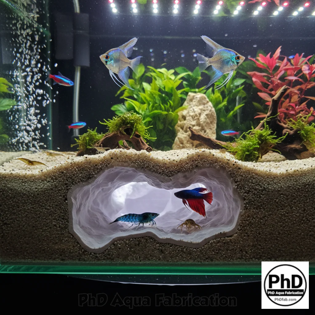 Aquarium Cave Decor - Underground Rock Feature for Fish Tanks - Natural Look Stone Hideout - 3D Printed Terrarium & Aquascape Ornament, AQU-NOONEH-BR-L, AQU-NOONEH-WH-L, AQU-NOONEH-BE-L