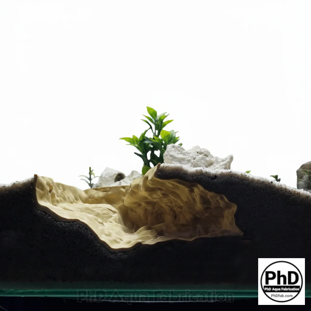Aquarium Cave Decor - Underground Rock Sanctuary for Fish Tanks - 3D Printed Stone Hideout - Minimalist Aquascape & Terrarium Ornament