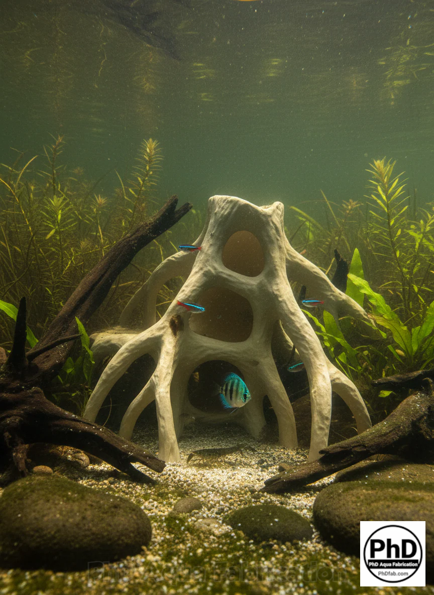 Aquarium Wood Decor Red Mangrove Caves - 3D Printed Natural Root Hideout for Fish & Shrimp - Mangrove Driftwood Style Terrarium Ornament