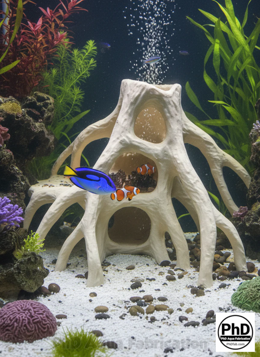 Aquarium Wood Decor Red Mangrove Caves - 3D Printed Natural Root Hideout for Fish & Shrimp - Mangrove Driftwood Style Terrarium Ornament