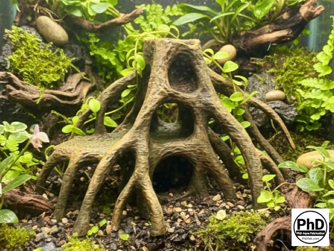 Aquarium Wood Decor Red Mangrove Caves - 3D Printed Natural Root Hideout for Fish & Shrimp - Mangrove Driftwood Style Terrarium Ornament, NOV-RMANCA-BR-L, NOV-RMANCA-BE-L