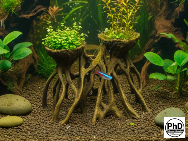Aquarium Wood Decor Mangrove Root Planters - 3D Printed Mangrove Roots for Live Plants - Fish Tank & Terrarium Aquascaping Ornament
